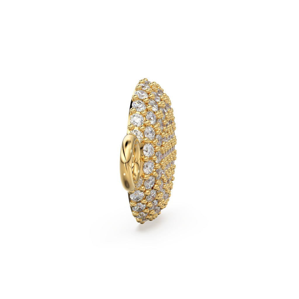 Round Gold Pave Diamond 14k 18k Solid Connector Spacer / Gold Charm / Pave Setting Connector / Diamond Spacer