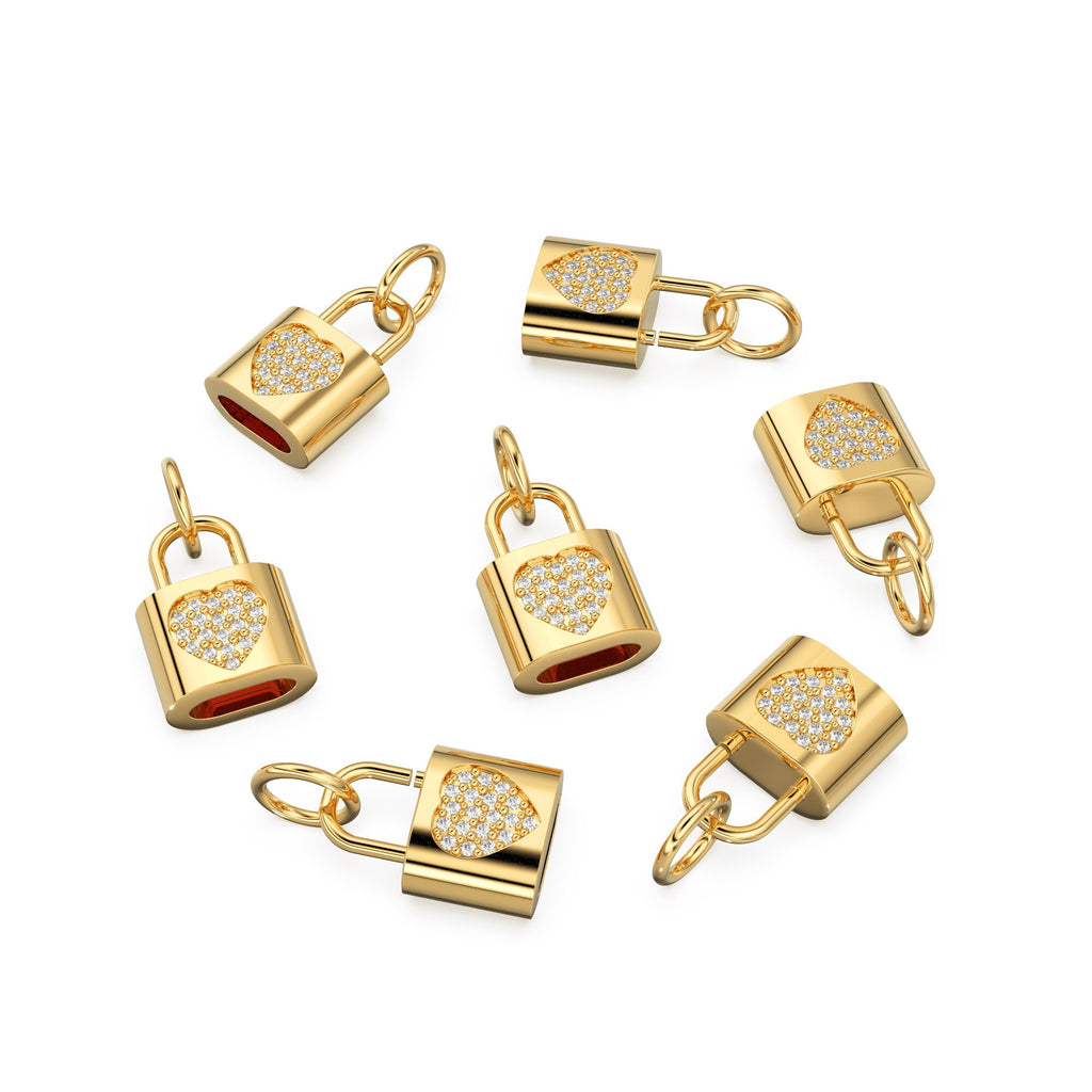 Diamond Studded Gold Lock 14k 18k Solid Charm Pendant / Gold Charm / Pave Setting Pendant