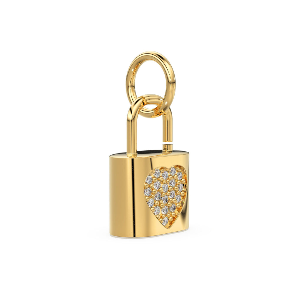 Diamond Studded Gold Lock 14k 18k Solid Charm Pendant / Gold Charm / Pave Setting Pendant