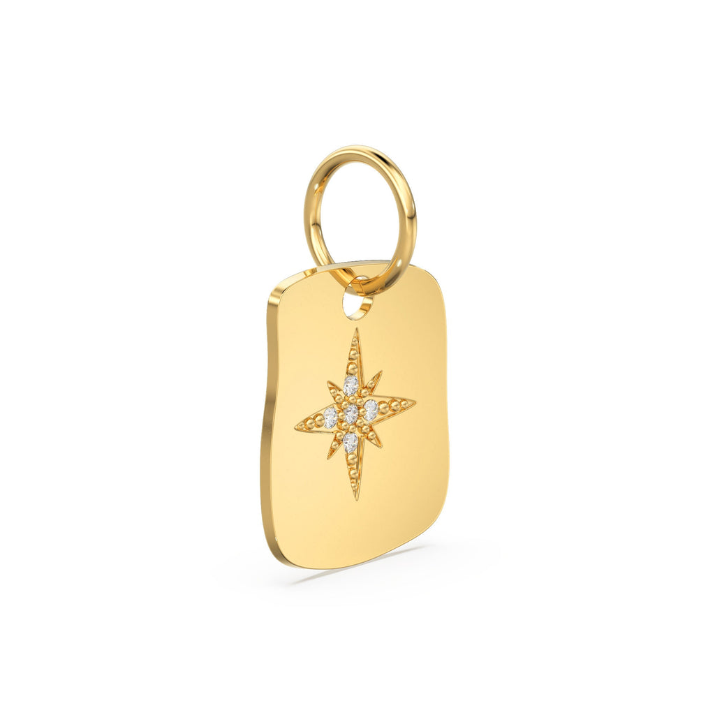 Uneven Shape Star Solid Gold Diamond 14k 18k Solid Charm Pendant / Gold Charm / Diamond Prong Setting