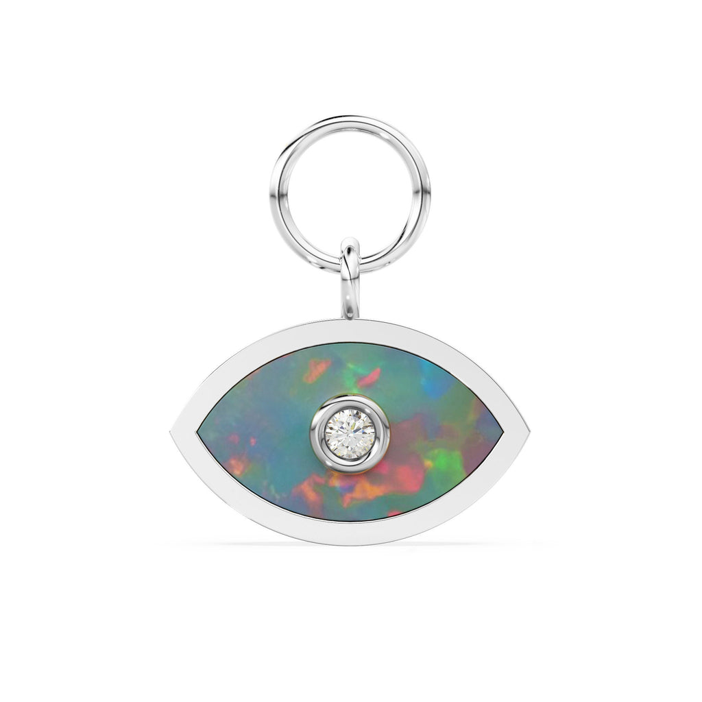 Ethiopian Opal and Diamond 14k 18k Solid Gold Charm Pendant, Diamond Bead, Enamel Charm Finding, Solid Gold Charm 15mm