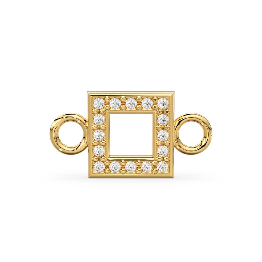 14k Solid Gold Diamond Square Connector / Dainty Brilliant Diamond Connector / Diamond Spacer / Labour Day Sale