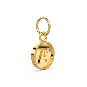 Initials Embossed Milgrain Diamond 14k 18k Solid Gold Charm Pendant, Alphabet Charm, Gold Charm Finding, Solid Gold Pendant