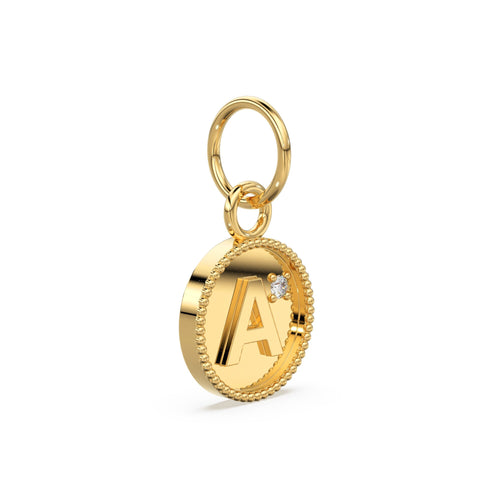 Initials Embossed Milgrain Diamond 14k 18k Solid Gold Charm Pendant, Alphabet Charm, Gold Charm Finding, Solid Gold Pendant