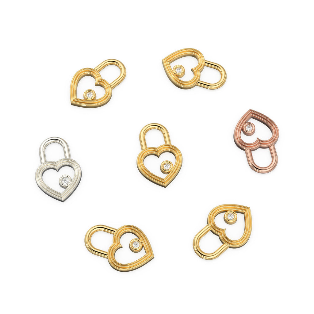 Heart Shape Diamond Studded Charm Pendant / 14k 18k Solid Gold Charm / Diamond Charm / Petite Charm / Sale