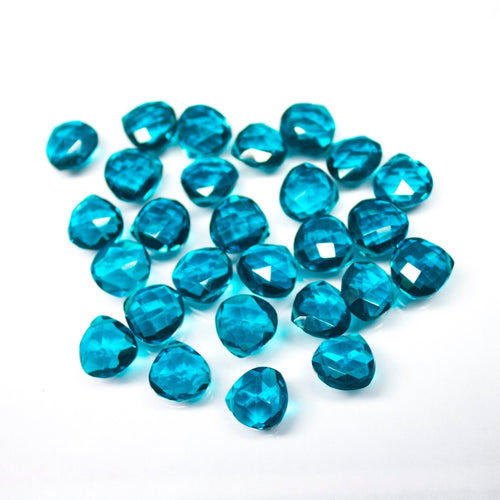 Teal Green Quartz Faceted Heart Drop Briolette Side Drilled Pair Beads 16pcs 10mm 8 Pairs