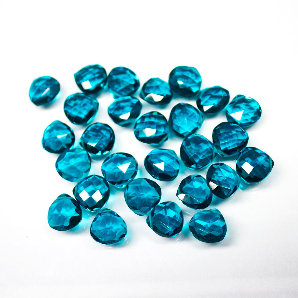 Teal Green Quartz Faceted Heart Drop Briolette Side Drilled Pair Beads 16pcs 10mm 8 Pairs