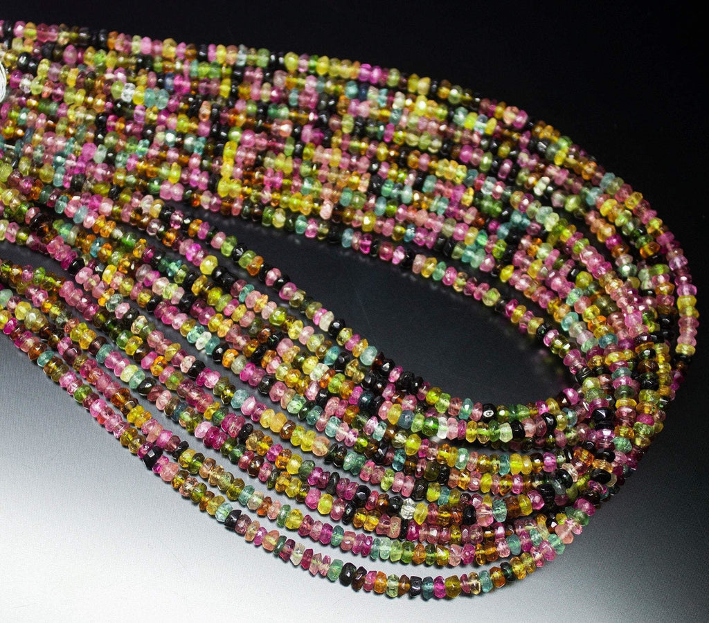 Natural Multi Tourmaline Faceted Rondelle Gemstone Loose Beads 16" 3.5mm 4mm
