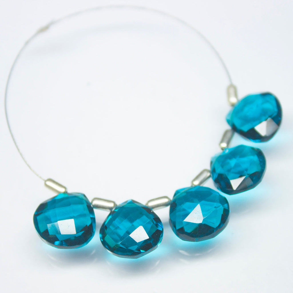 Teal Green Quartz Faceted Heart Drop Briolette Side Drilled Pair Beads 16pcs 10mm 8 Pairs