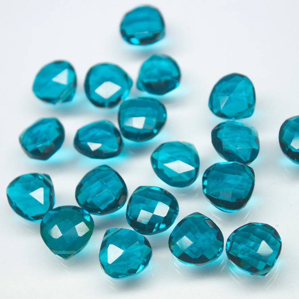 Teal Green Quartz Faceted Heart Drop Briolette Side Drilled Pair Beads 16pcs 10mm 8 Pairs