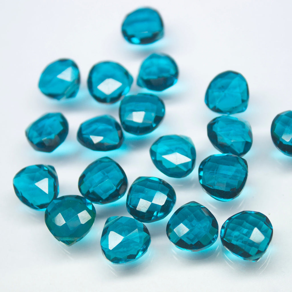 Teal Green Quartz Faceted Heart Drop Briolette Side Drilled Pair Beads 16pcs 10mm 8 Pairs