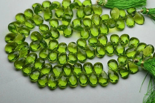 8 Inches Strand,Peridot Green Green Quartz Faceted Pear Shape Briolettes,Size 7X10mm
