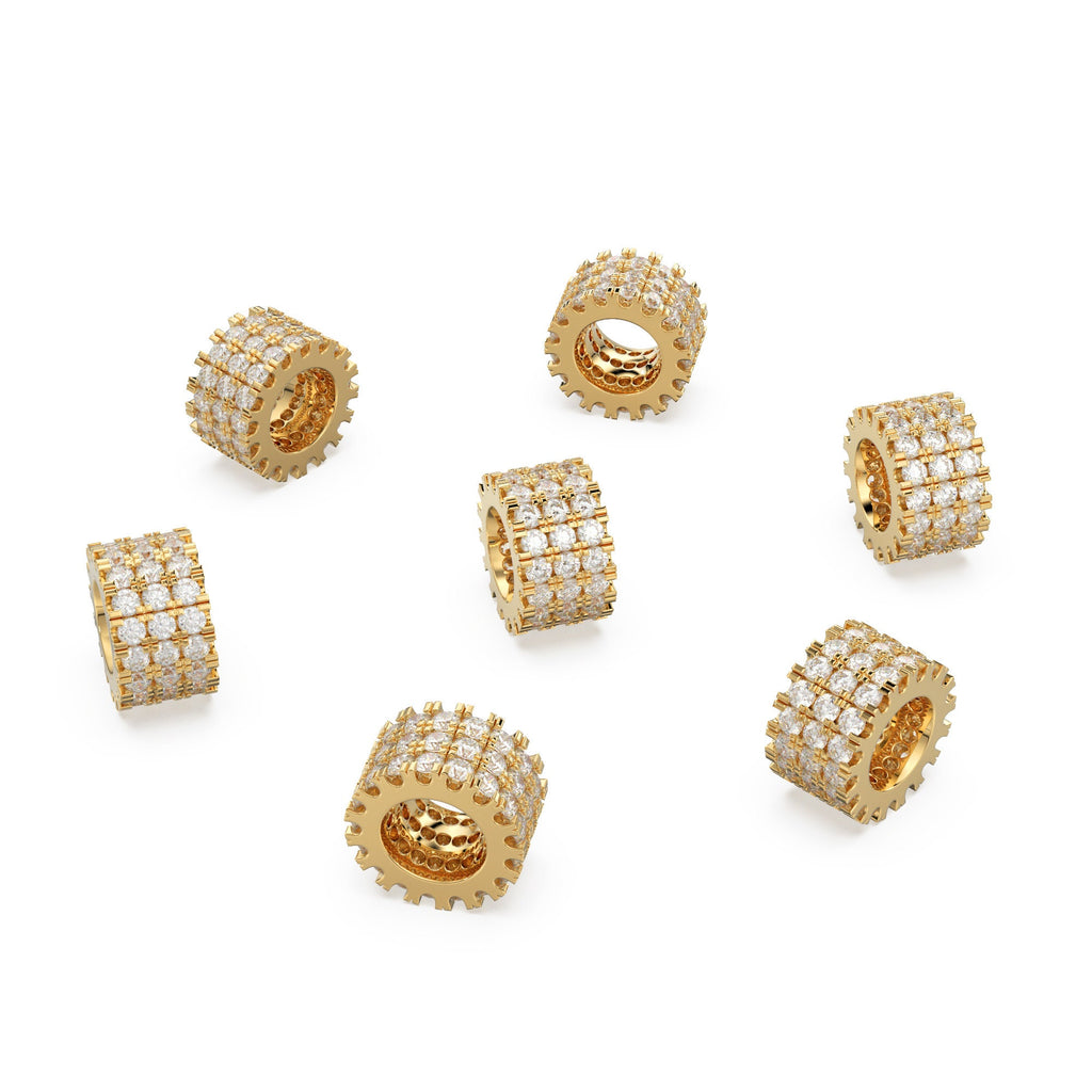 14k 18k Solid Yellow Gold 6mm 3 Row Diamond Eternity Rondelle Wheel Bead