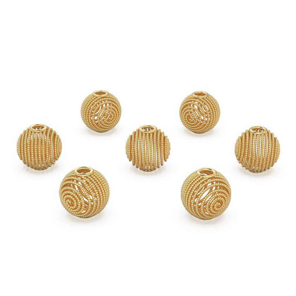 Milgrain Spiral Round Shape Solid Gold 14k 18k Handmade Gold Spacer Bead Jewelry Making Supply 6mm 7mm 9mm - Jalvi & Co. 