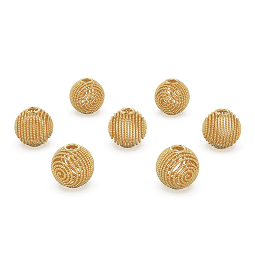 Milgrain Spiral Round Shape Solid Gold 14k 18k Handmade Gold Spacer Bead Jewelry Making Supply 6mm 7mm 9mm - Jalvi & Co. 