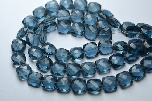 Bulk London Blue Quartz Faceted Cushion Shaped Briolettes Loose Gemstone Beads 8 Inch Strand Super Finest Quality, 10mm Christmas Gift