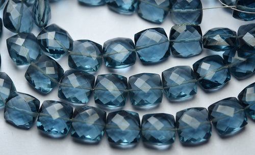 Bulk London Blue Quartz Faceted Cushion Shaped Briolettes Loose Gemstone Beads 8 Inch Strand Super Finest Quality, 10mm Christmas Gift