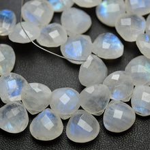 Load image into Gallery viewer, Fire Blue Flashy Rainbow Moonstone Faceted Heart Top Side Drilled Bead 12mm