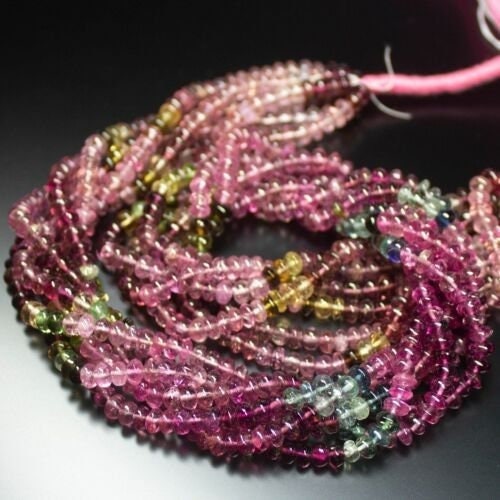 Tourmaline Watermelon Multi Smooth Rondelle Gemstone Loose Beads 14