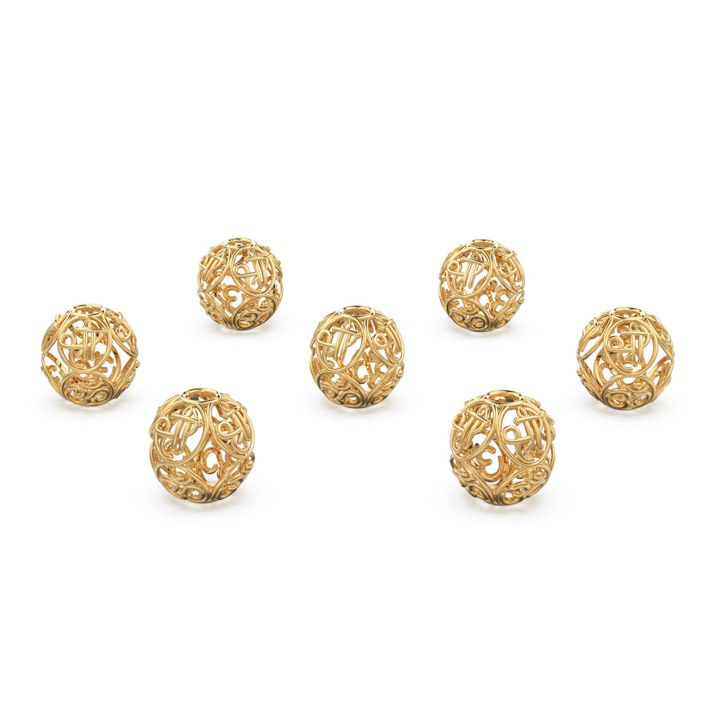 Shree Om Designer Solid Gold 14k 18k Handmade Gold Spacer Bead Jewelry Making Supply 6mm 8mm 10mm