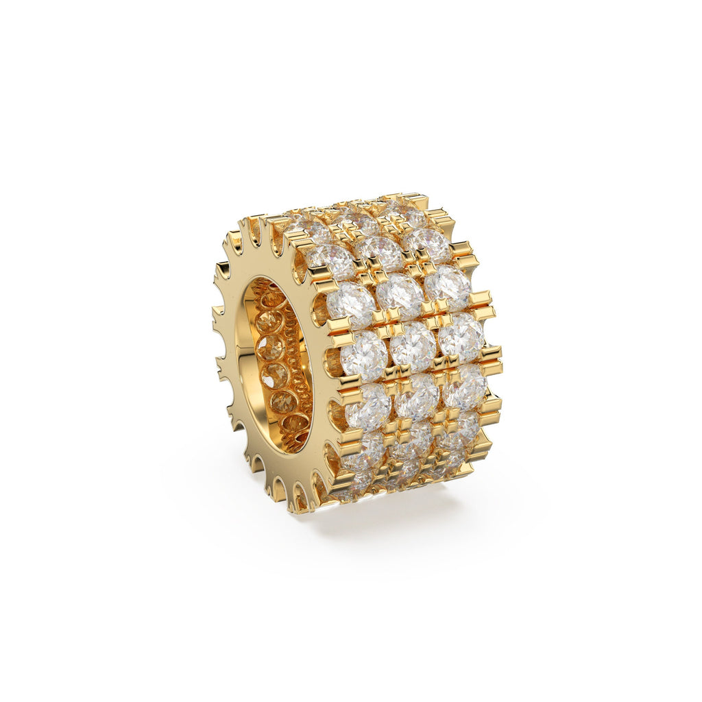 14k 18k Solid Yellow Gold 6mm 3 Row Diamond Eternity Rondelle Wheel Bead