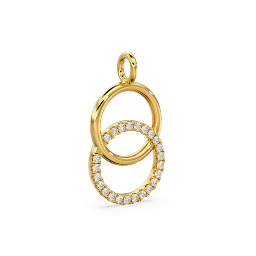 Twin Circle Diamond Solid Gold Pendant / Hoops Diamond Cute Gold Charm / Handmade Unique Charm / Diamond Jewelry / Diamond Gold Necklace - Jalvi & Co. 