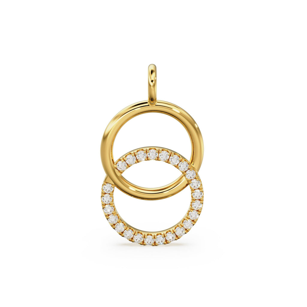 Twin Circle Diamond Solid Gold Pendant / Hoops Diamond Cute Gold Charm / Handmade Unique Charm / Diamond Jewelry / Diamond Gold NecklaceSALE