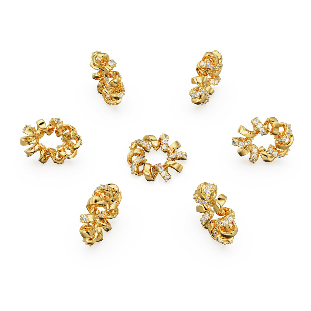 Diamond Wreath Gold Connector / Wavy Solid Gold Spacer / Handmade Decoration Finding / Genuine Diamond Round Charm Spacer Beads