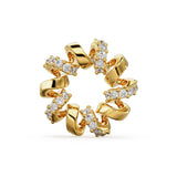 Diamond Wreath Gold Connector / Wavy Solid Gold Spacer / Handmade Decoration Finding / Genuine Diamond Round Charm Spacer Beads