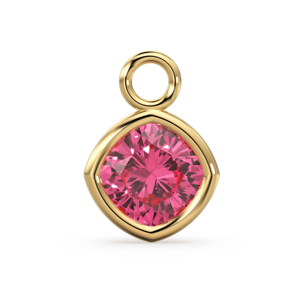 Tourmaline Pink Quartz Solid Gold Charm / Pink Gemstone Handmade Pendant / 1pc 14k Solid Yellow Gold Jewelry Making / April BirthstoneSALE