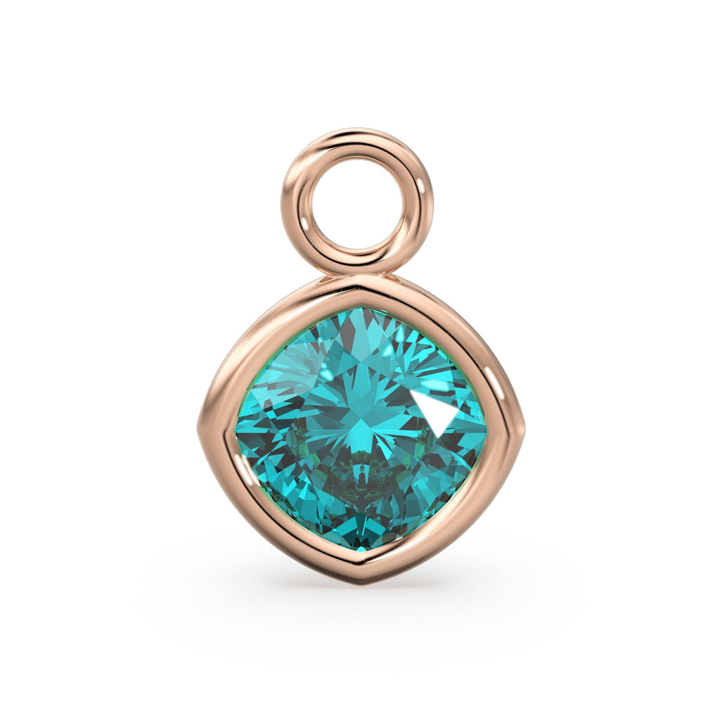 Teal Blue Quartz Solid Gold Charm / Teal Blue Gemstone Handmade Pendant / 1pc 14k Solid Yellow Gold Jewelry Making / April BirthstoneSALE