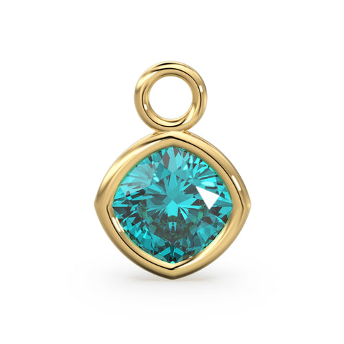 Teal Blue Quartz Solid Gold Charm / Teal Blue Gemstone Handmade Pendant / 1pc 14k Solid Yellow Gold Jewelry Making / April BirthstoneSALE - Jalvi & Co. 