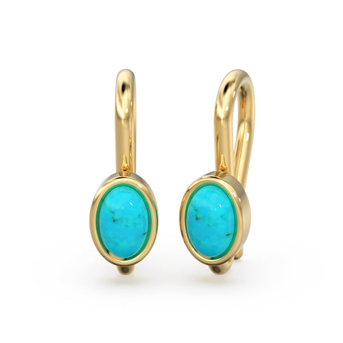 Sleeping Beauty Turquoise Oval Cabochon Bezel Set 14k 18k 16 gauge Solid Gold Earwire Jewelry Making Finding 17mm - Jalvi & Co. 