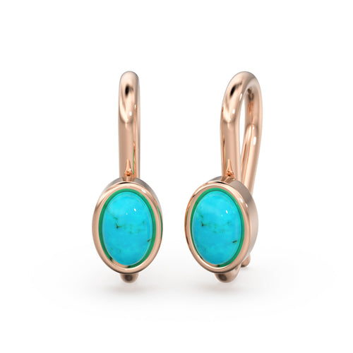 Sleeping Beauty Turquoise Oval Cabochon Bezel Set 14k 18k 16 gauge Solid Gold Earwire Jewelry Making Finding 17mm - Jalvi & Co. 