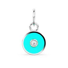 Load image into Gallery viewer, Turquoise Enamel Disc Diamond Solid Gold Charm / Enamel Gold Charm / Circle Diamond Charm / Real Diamond Jewelry / Diamond Gold NecklaceSALE