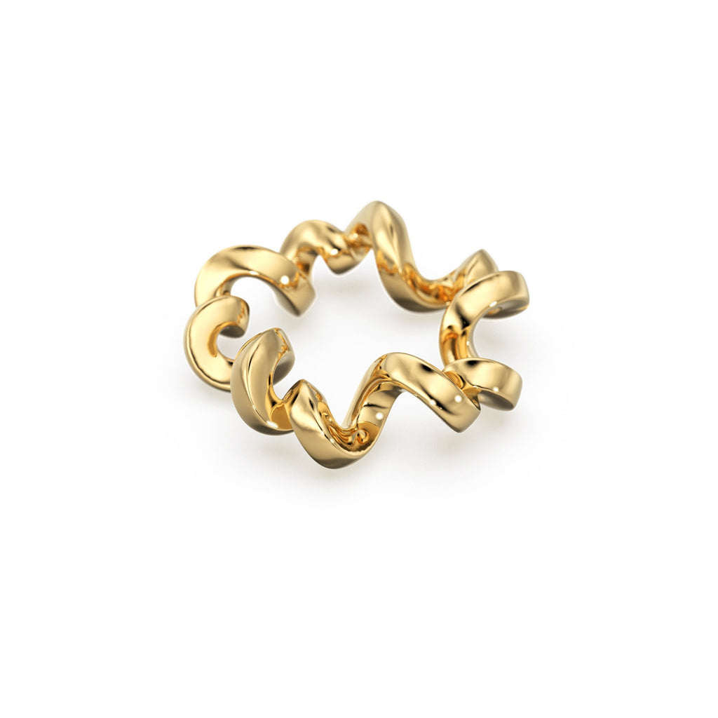 Wreath Gold Connector / Wavy Solid Gold Spacer / Handmade Decoration Finding / Genuine Solid Gold Round Charm Spacer Beads