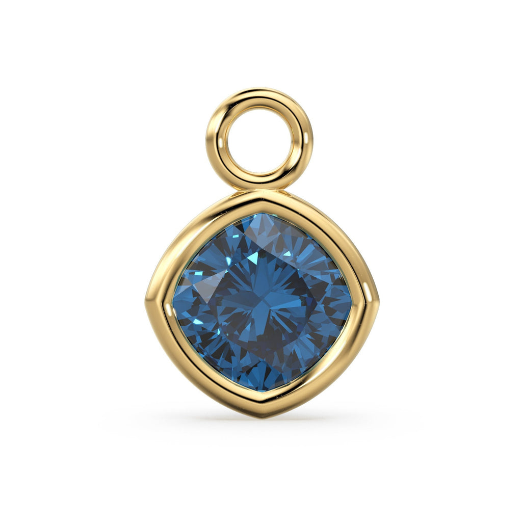 London Blue Topaz Solid Gold Charm / Natural Gemstone Handmade Pendant / 1pc 14k Solid Yellow Gold Jewelry Making Findings