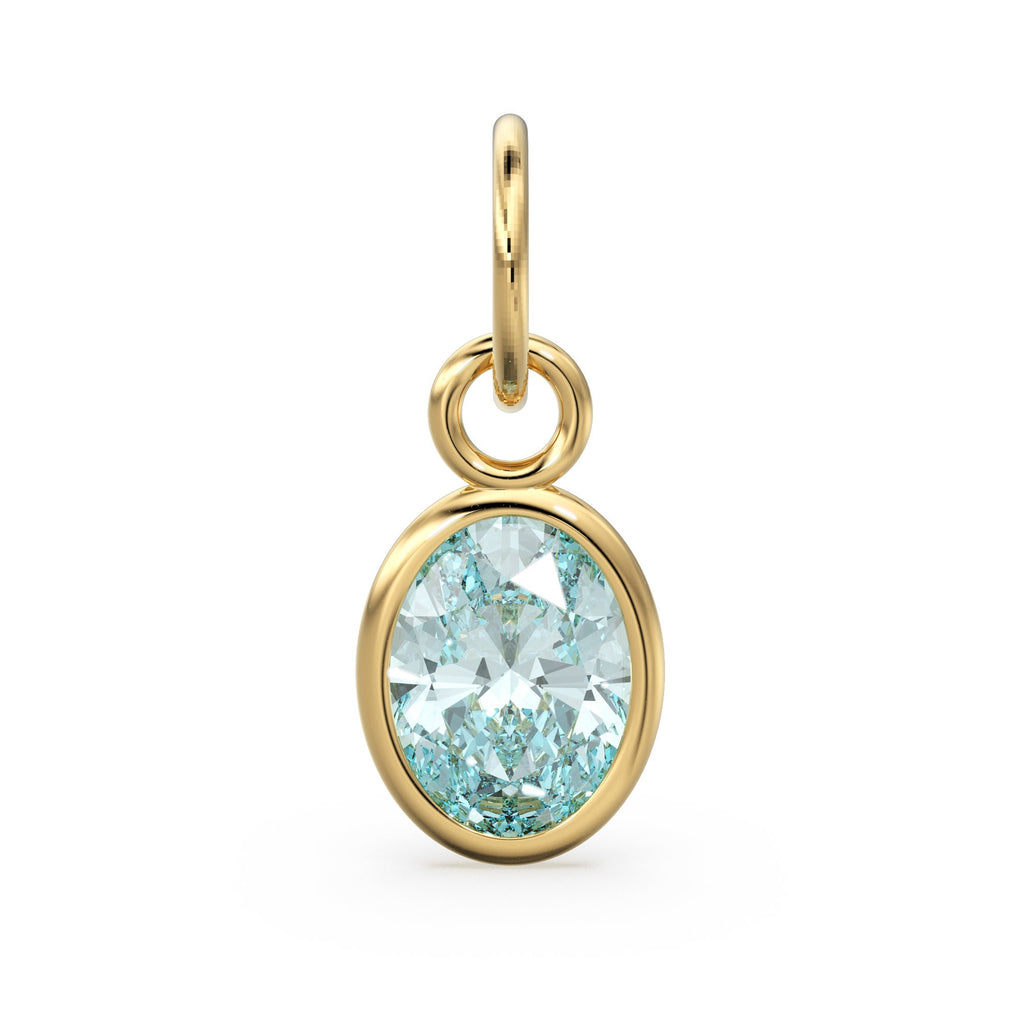 Sky Blue Topaz Oval Solid Gold Charm / Natural Blue Gemstone Handmade Gold Pendant / 1pc 14k Solid Yellow Gold Jewelry Making Findings