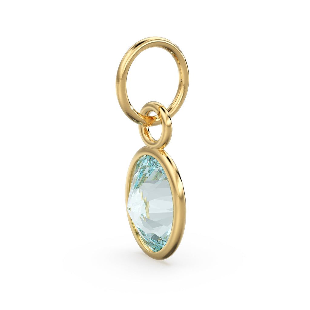 Sky Blue Topaz Oval Solid Gold Charm / Natural Blue Gemstone Handmade Gold Pendant / 1pc 14k Solid Yellow Gold Jewelry Making Findings