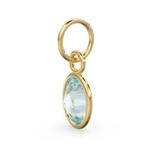 Load image into Gallery viewer, Sky Blue Topaz Oval Solid Gold Charm / Natural Blue Gemstone Handmade Gold Pendant / 1pc 14k Solid Yellow Gold Jewelry Making Findings