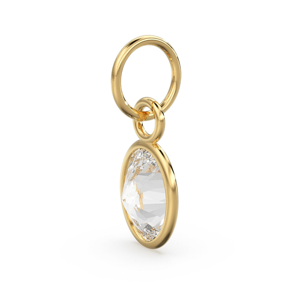 White Quartz Oval Solid Gold Charm / Natural Crystal Gemstone Handmade Gold Pendant / 1pc 14k Solid Yellow Gold Jewelry Making FindingsSALE