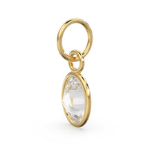 Load image into Gallery viewer, White Quartz Oval Solid Gold Charm / Natural Crystal Gemstone Handmade Gold Pendant / 1pc 14k Solid Yellow Gold Jewelry Making FindingsSALE