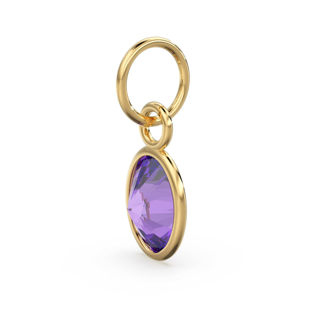 Purple Amethyst Oval Solid Gold Charm / Natural Africa Amethyst Gemstone Handmade Gold Pendant / 1pc 14k Yellow Gold Jewelry Making Findings