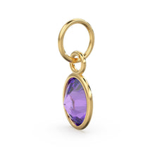 Load image into Gallery viewer, Purple Amethyst Oval Solid Gold Charm / Natural Africa Amethyst Gemstone Handmade Gold Pendant / 1pc 14k Yellow Gold Jewelry Making Findings