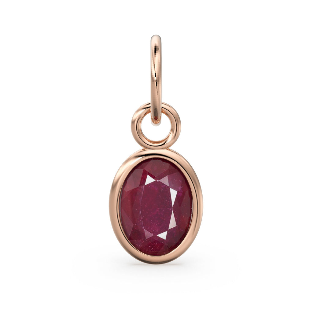 Real Red Ruby Oval Solid Gold Charm / Natural Hot Red Gemstone Handmade Gold Pendant / 1pc 14k Yellow Gold Jewelry Making Findings