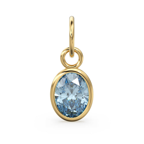Blue Aquamarine Oval Solid Gold Charm / Natural Blue Gemstone Handmade Gold Pendant / 1pc 14k Solid Yellow Gold Jewelry Making FindingsSALE - Jalvi & Co. 