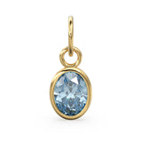 Blue Aquamarine Oval Solid Gold Charm / Natural Blue Gemstone Handmade Gold Pendant / 1pc 14k Solid Yellow Gold Jewelry Making FindingsSALE