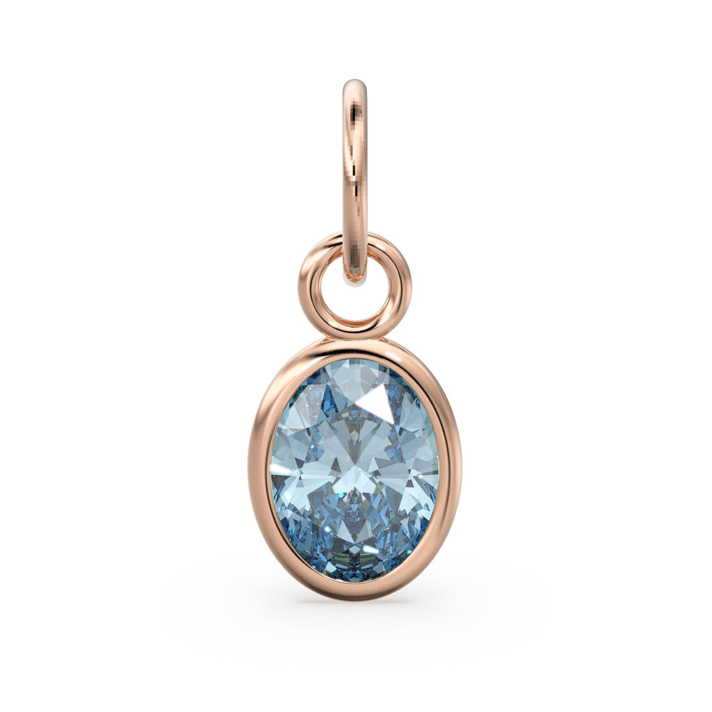 Blue Aquamarine Oval Solid Gold Charm / Natural Blue Gemstone Handmade Gold Pendant / 1pc 14k Solid Yellow Gold Jewelry Making FindingsSALE