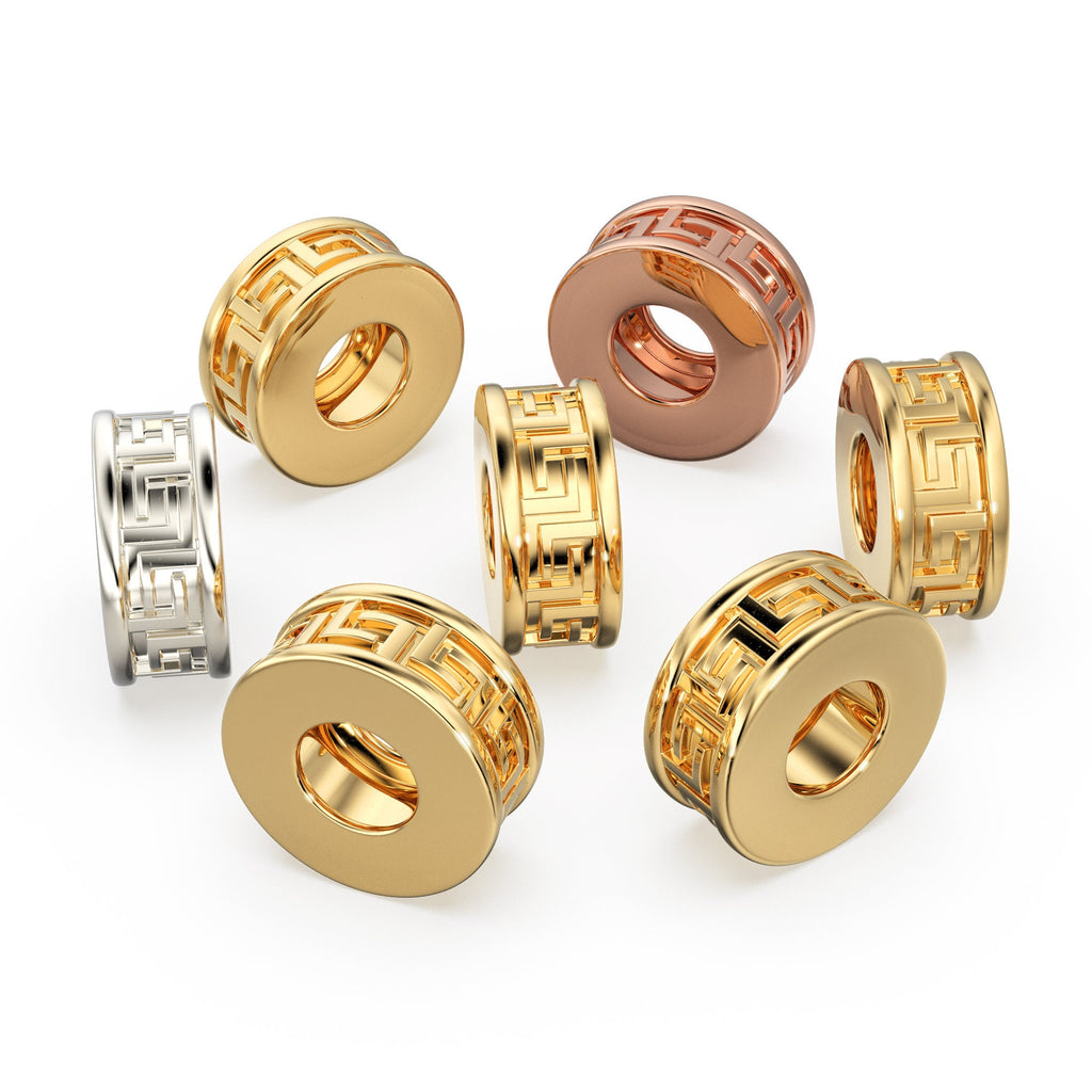 18k Solid Yellow Gold 8mm Large Hole Bead / Fancy Spacer Handmade Findings / Hefty 5mm European Beads / Jewelry Making Supplies