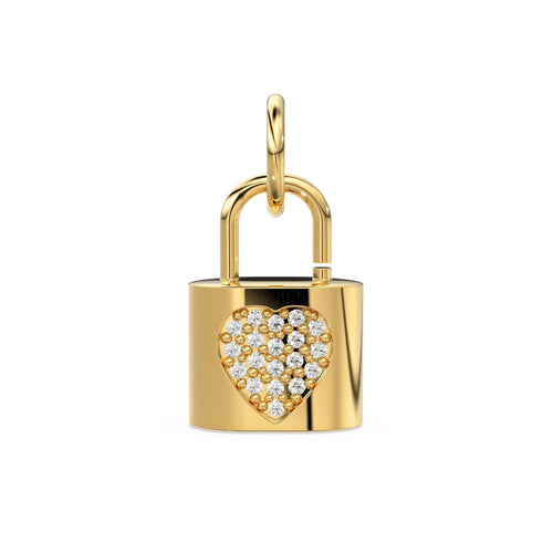 Diamond Studded Gold Lock 14k 18k Solid Charm Pendant / Gold Charm / Pave Setting Pendant - Jalvi & Co. 